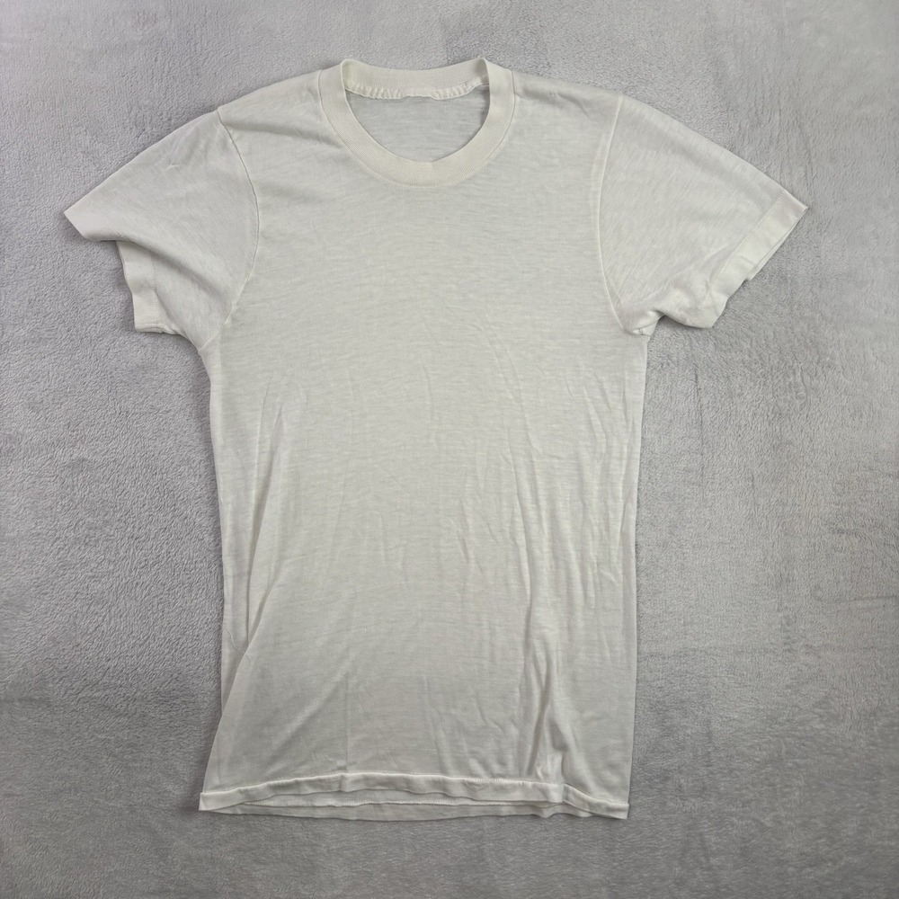 VTG 80s Hanes White Short Sleeve Blank Shirt Youth Large